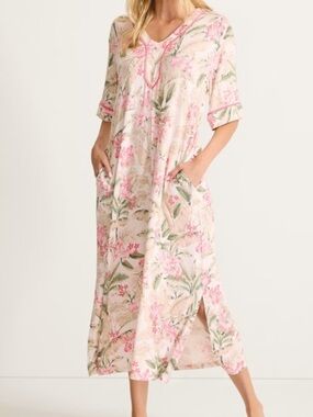 Tommy Bahama Jersey Maxi Caftan Lounge Sleep Dress Pockets M